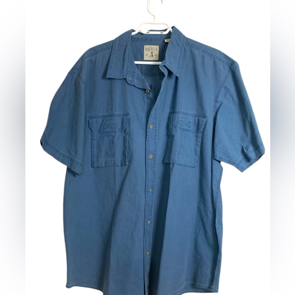 Red Head Mens Short Sleeve 100% Cotton Button Up Shirt, Blue